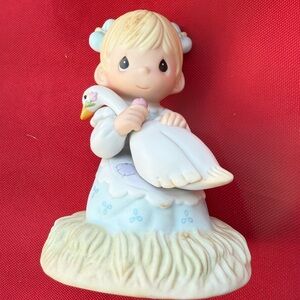Precious Moments Blonde Figurine with Swan - Blue and White